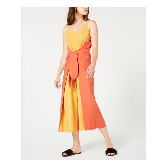 ROYALTY Womens Yellow Spaghetti Strap Wide Leg Evening Jumpsuit Size: XS - Picture 3 of 3